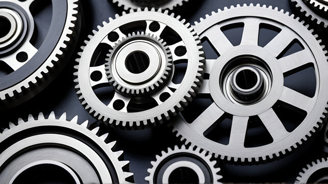 Mechanical Precision: A close-up view of intricate mechanical gears, showcasing industrial precision and the complex interworking of machine components.