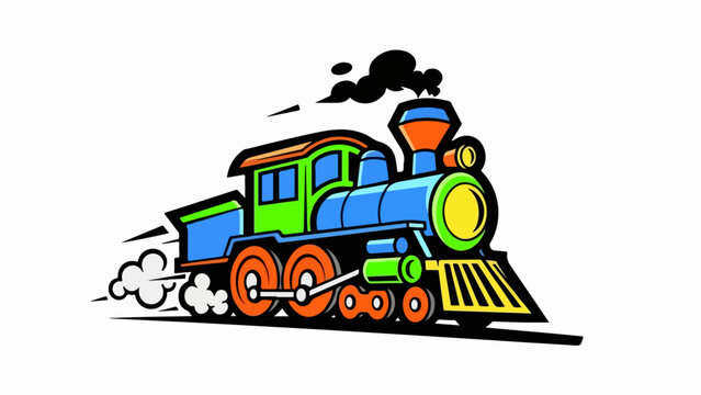 Vibrant cartoon steam train illustration with colorful details.