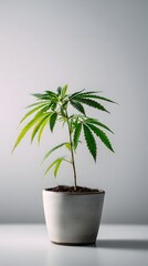 Obraz premium Young Green Cannabis Plant Growing in a Ceramic Pot Isolated