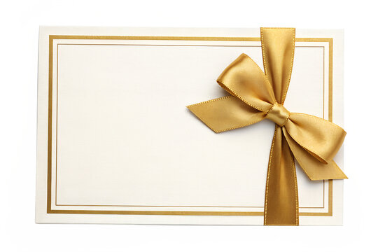 Elegant White Card Gold Ribbon isolated on transparent background