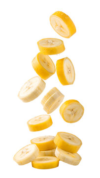Floating Slices of Yellow Banana isolated on transparent background