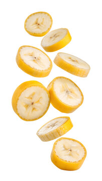 Floating Slices of Yellow Banana isolated on transparent background