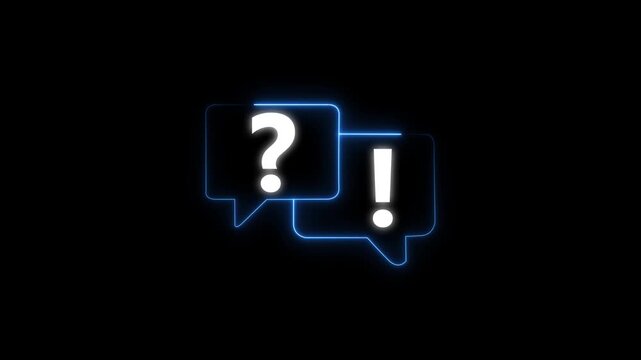 Message box with question mark icon animation glowing neon and speech bubble chat warning attention with question mark on black background. glowing neon Create Warning Message Concept Representation