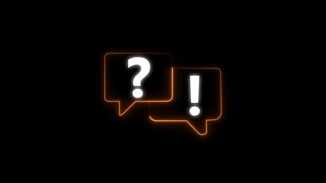 Message box with question mark icon animation glowing neon and speech bubble chat warning attention with question mark on black background.4k video