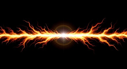 Bright electric lightning bolt striking through dark space with intense glow
