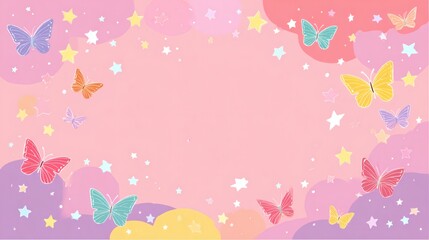 Colorful Butterfly and Stars Pattern on Soft Pink Background