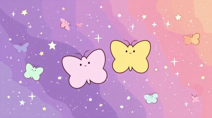 Cute Butterflies with Pastel Colors on Soft Gradient Background
