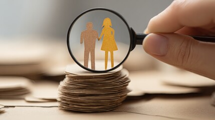 Concept of relationships and love seen through a magnifying glass