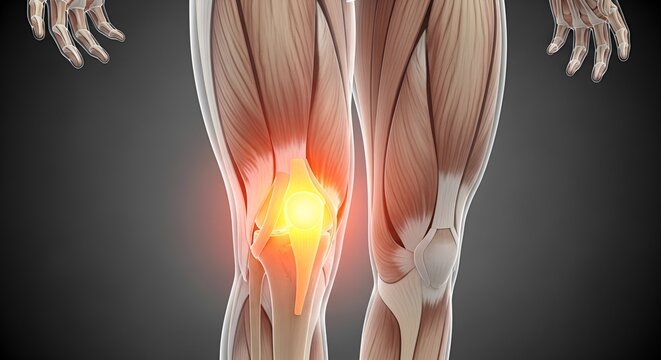 Human Leg Anatomy with Highlighted Knee Pain.