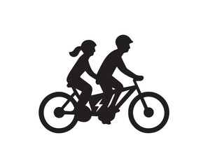 Obraz premium Electric Tandem Bicycle Silhouette - Couple Riding E-Bike Icon