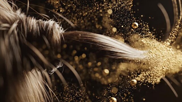 Abstract Golden Particles Flowing Around Braided Hair With Dark Background and Soft Lighting - Elegant Motion Graphics Background