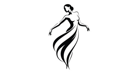 Elegant Woman Dancing in Flowing Dress Silhouette.