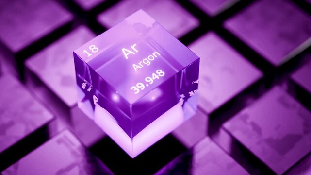 Animation of argon gas symbol on the periodic table. Argon is an element on the periodic table. Argon gas is a periodic table element.