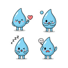 Fototapeta premium Cute cartoon water drop characters expressing different emotions with simple design