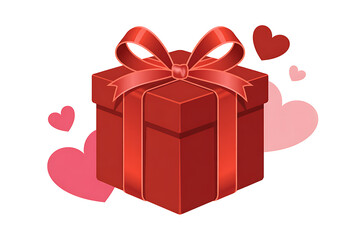 Fototapeta premium Beautiful red gift box with bow and hearts for Valentine's Day