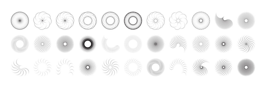 Collection of abstract geometric circular patterns with structured radial shapes, balanced symmetry, and versatile modern elements for branding and layout systems