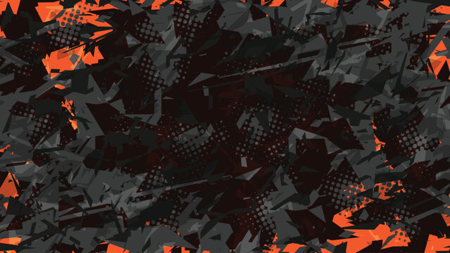 Abstract Geometric Racing Camo Background with Orange and Black Shards