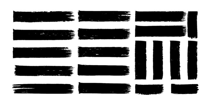 Grungy brush stroke collection featuring paint and ink brushes, varied lines, frames and boxes delivering versatile textured elements for contemporary design