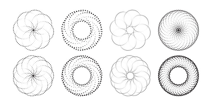 Round halftone frame with dotted circle patterns and vintage abstract dot arrangements providing versatile circular borders for modern graphic layouts