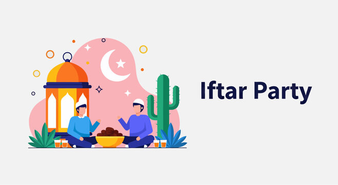 Landscape iftar party banner, vector illustration design