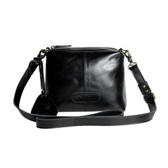 Beautiful black  vintage style leather bag on white background