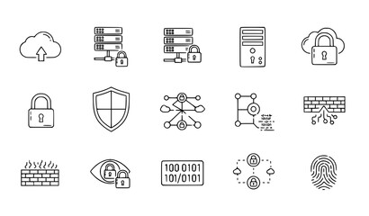 Data Protection and Cloud Security Outline Icon Set &ndash; Network Safety Vector