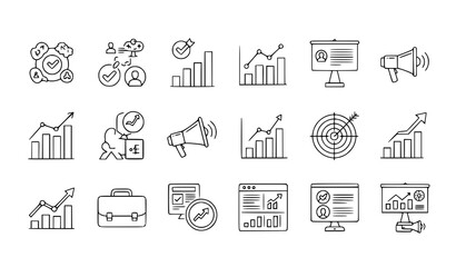 Business Strategy and Digital Marketing Outline Icons &ndash; Growth Development Vector Set