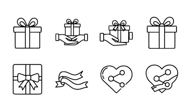 Modern Gift Exchange Icons &ndash; Present Sharing Outline Vector Illustration