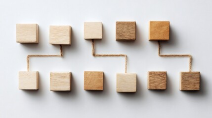 Wooden Blocks Connected with Twine on a Light Background