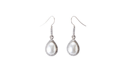 A close-up shot of two delicate silver earrings, each shaped like a teardrop, against a clean, uncluttered backdrop isolated on solid white background4
