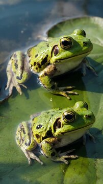 Wetland Habitat. Animal Habitats Around the World. Education / Environment. A frog sitting near water plants, set in a wetland pond environment, with a visual aesthetic that is fresh and bright
