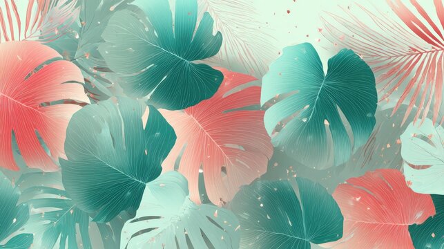 Soft tropical leaves pattern with pastel green tones