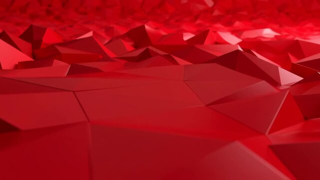 Abstract red geometric low poly background with sharp facets and smooth reflections