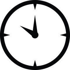 Minimalist black and white clock icon vector illustration for time management, scheduling, deadline, and business concepts. Simple graphic design element for web and print projects.