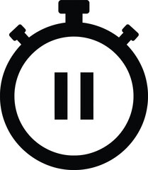 Obraz premium Stopwatch Pause Icon Vector Illustration. Simple black and white pictogram for UI design, time management, and control applications. This icon represents stopping or pausing a timer or process.
