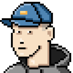 Obraz premium Vector Pixel Art Portrait of Man in Cap and Hoodie