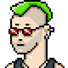 Fototapeta premium Vector Pixel Art Userpic of Man with Green Mohawk