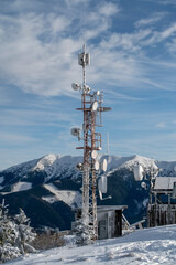 Telecommunication tower with antenna and satellite dishes on Nova Hola in Donovaly Slovakia © Stefan