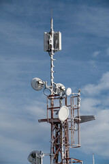 Telecommunication tower with antenna and satellite dishes on Nova Hola in Donovaly Slovakia © Stefan