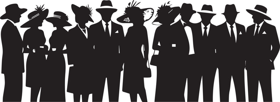 Elegant crowd silhouette vector illustration for horse racing event vintage fashion people