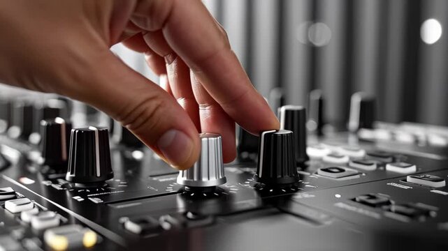 Close-up shot of a DJ's finger scratching a vinyl record on a turntable