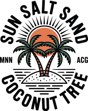 Tropical scene with sun salt sand coconut tree and palm trees