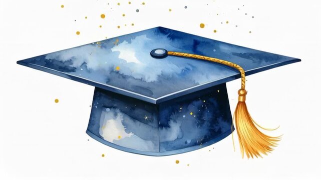 Academic graduation mortarboard cap with golden tassel and celebratory confetti