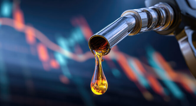 gasoline petroleum fuel nozzle with blurred background of oil price graph of the energy market business on a global industrial.	