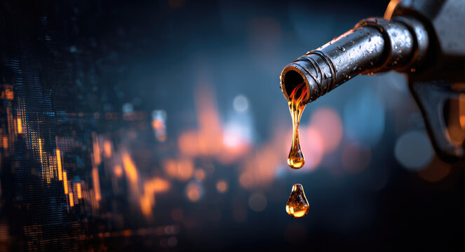 gasoline petroleum fuel nozzle with blurred background of oil price graph of the energy market business on a global industrial.	