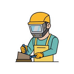 Fototapeta premium Welder in protective gear working on metal structure for industrial jobs