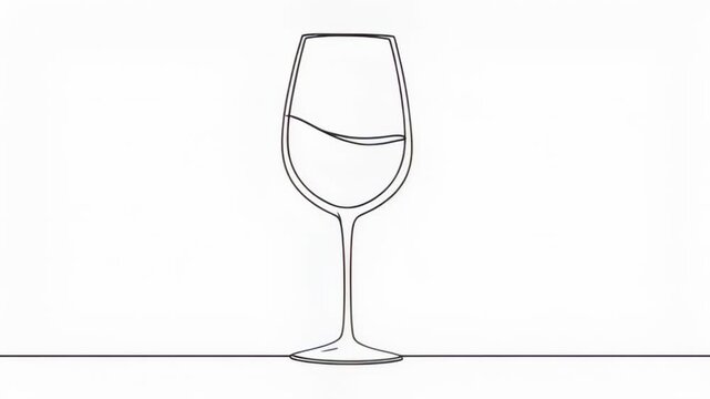 Simple line art drawing of a wine glass with liquid and a swirl