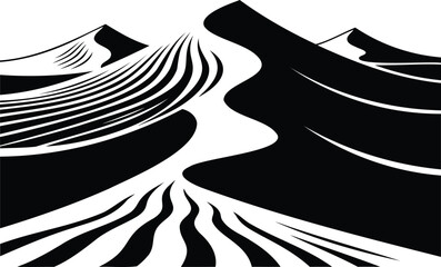 Desert vector illustration with sand dunes and ripples in abstract black and white pattern © MdSaddam