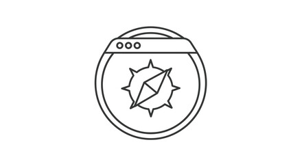 Browser window with compass icon inside line art.