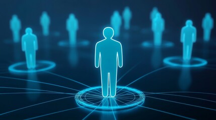 Human resource management and recruitment network centered around one person connecting with many potential candidates